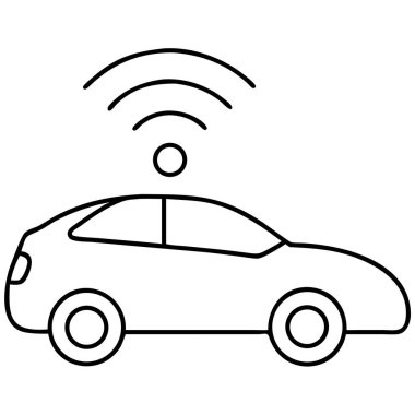 Kablosuz bağlantıya sahip otonom araç teknolojisini gösteren modern taslak çizimi. Bu vektör tasarımı, ulaşımın geleceği için IoT ve ağ iletişimini vurgulayan bağlı bir arabayı tasvir eder. Akıllı arabayı resmetmek için ideal