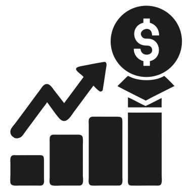 Bu ikna edici vektör ikonu ile finansal büyümeyi gözünde canlandır, kazanç ve başarı göster. Dolar işareti, para birimi ve yatırım görüntüsü yükselen bir tablo ve okla birleşince iş gelirlerini temsil ediyor. Bu finansal varlık Mark için ideal.