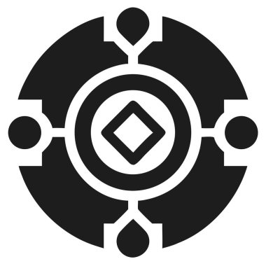 Çarpıcı bir siyah-beyaz geometrik mandala tasarımı. Bu simetrik desen, modern bir minimalist estetik sunan daireler ve elmas şekilleri içerir. Grafik tasarım projeleri, logolar ve dekoratif unsurlar için ideal. Bu çok yönlü illu