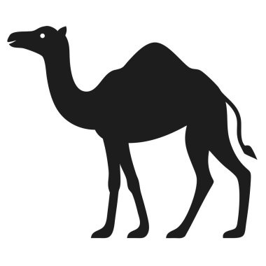 Çarpıcı siyah bir deve silueti, temiz beyaz bir arka plana karşı güvenle duruyor. Bu tek renkli vektör illüstrasyonu gösterişli, minimalist bir tasarım estetiği sunuyor. Logolar, simgeler, grafik elementler ve yaratıcı projeler için mükemmel 
