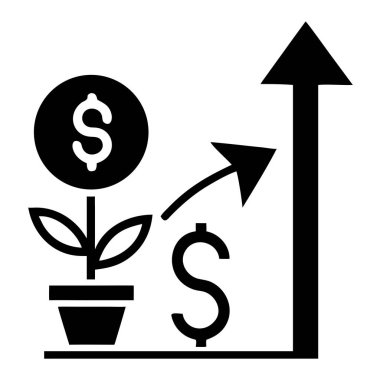 Bu çarpıcı grafikle finansal büyümeyi gözünde canlandır. Bir dolar işareti gelişen bir bitkiye dönüşür, yukarı doğru ok ile eşleştirilir, başarılı yatırımı ve karı sembolize eder. Finans, iş, bankacılık, ekonomi ve finans için mükemmel