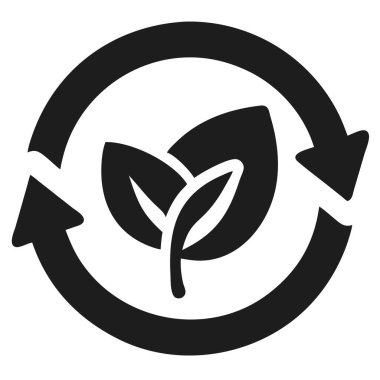 Minimalist, çevre dostu bir ikon geri dönüşüm ve çevresel korumayı somutlaştırır. Temiz tasarım, sürdürülebilirliği temsil eden yapraklı dairesel bir ok motifi kullanır. Bu vektör grafiği yenilenebilir enerji gibi kavramları göstermek için idealdir.