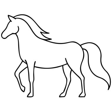 Zarif bir çizim, zarif bir atı yürüme pozisyonunda sunar. Tasarım için mükemmel olan bu detaylı siyah-beyaz çizimde minimalist bir taslak yer alıyor. Binicilik projeleri, logolar veya renklendirme sayfaları için bu vektör kırpma sanatını kullanın; ideal 