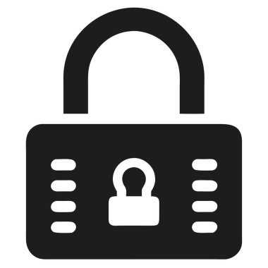 Basit, ama etkili, siyah ve beyaz bir illüstrasyonda sağlam güvenlik ve mahremiyeti temsil eden bir asma kilit sembolü bulunur. Bu çok yönlü simge dijital tasarım ve grafik uygulamaları için idealdir. Etkin bir şekilde korunma ve erişim kavramlarını iletir.