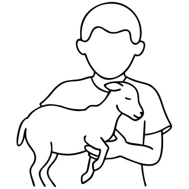 Basit bir siyah-beyaz tasviri, bir kuzuyu şefkatle kucaklayan sevgi ve özen saçan bir çocuğu canlandırıyor. Bu vektör çizimi, sevimli bir çiftlik hayvanı olan bir çocuğu gösteriyor. Arkadaşlık, tarım ya da kırsal yaşamı ön plana çıkaran projeler için mükemmel. Hareket...