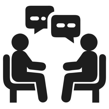 Dinamik vektör illüstrasyonuyla dinamik dinleyicilerinizi birleştirin. Konuşma baloncuklu iki siyah siluet arasındaki konuşmayı resmedin. İş ve eğitim ortamlarında iletişim, işbirliği ve takım çalışması için mükemmel bir araç. Bu kadar basit.