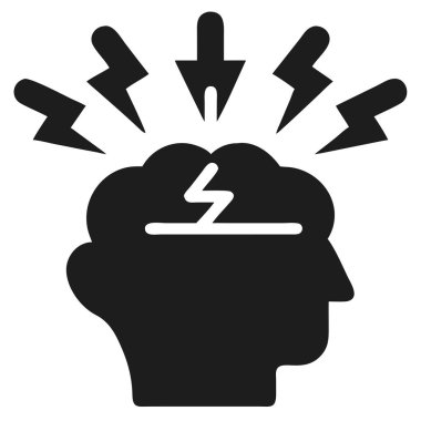 Soyut bir vektör grafiği zihinsel stres ve beyin fırtınası tasvir eder. Tasarım, bir beyin silueti tarafından temsil edilen fikir yaratmayı, yaratıcı düşünmeyi ve problem çözmeyi gösteriyor. Bu grafik zihinsel sağlık kavramlarını aktarmak için idealdir.