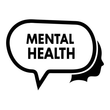 Zihinsel sağlık farkındalığını temsil eden güçlü bir siyah-beyaz vektör çizimi. Bu grafik, terapi ve danışmanlıkta iletişimin hayati önemini sembolize eden insan kafası siluetinden yayılan bir konuşma baloncuğunu gösteriyor. İdeal 