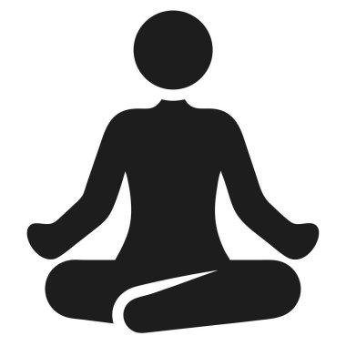 Basit, minimalist siyah beyaz siluet, bir insanı Lotus pozisyonunda tasvir eder, meditasyon, yoga ve farkındalığı temsil etmek için idealdir. Bu Zen 'den esinlenilmiş grafik sakinliği, huzuru ve dengeyi temsil ediyor, sağIık kavramlarını göstermek için mükemmel. 