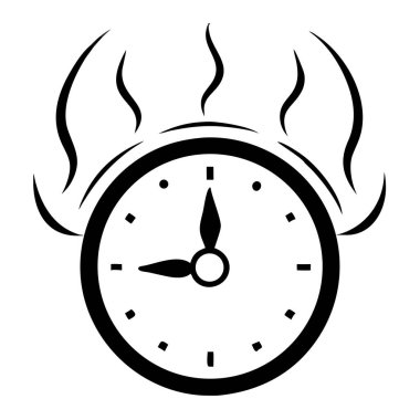 Bir minimalist siyah beyaz çizim dinamik enerji perdeleri ile analog bir alarm saati tasvir eder. Bu çarpıcı vektör tasarımı zamanı, uyanmayı ve sabah kavramlarını temsil ediyor. İş programlarını, teslim tarihlerini ve atama bilgilerini göstermek için ideal
