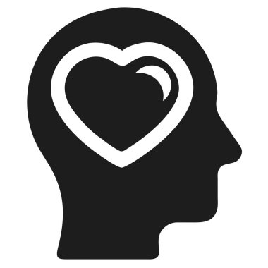 İnsan kafasının çarpıcı siyah silueti beyaz bir kalbi beşikte tutar, aşkı ve düşünceli düşünmeyi temsil eder. Bu vektör illüstrasyonu akıl sağlığı, empati ve bakım kavramlarını somutlaştırır. Psikolojiye, refaha odaklı projeler için ideal.