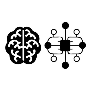 Bir minimalist siyah beyaz çizim yapay zekayı ve teknolojik ilerlemeyi sembolize eden nöral ağlı yapay zeka beynini tasvir eder. Bu soyut grafik makine öğrenme, veri işleme ve akıllı sistemin geleceğini temsil eder.