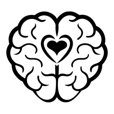 Çarpıcı bir siyah-beyaz çizimi, duygusal düşünmeyi sembolize eden, kalple iç içe geçmiş bir beyni tasvir eder. Bu soyut tasarım görsel olarak düşünce ve duygu arasındaki önemli bağlantıyı temsil ediyor. Akıl sağlığı, psikoloji ve onun için ideal.
