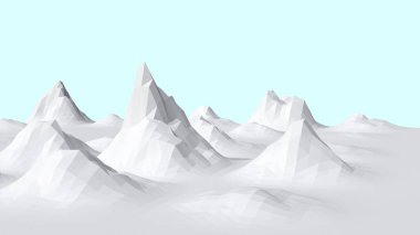 Karlı dağlar ve tepeler 3 boyutlu. beyaz düşük polimerli arazi