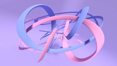 abstract 3d render of pink and blue interweaving ribbons with lavender background clipart