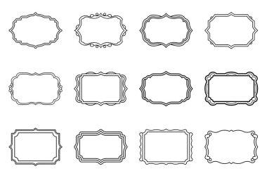 Süslü kenarlar ve dikdörtgen şekiller içeren bu klasik çerçeveler koleksiyonu, tasarımlara zarafet eklemek ve dekoratif bir element sağlamak için mükemmeldir..