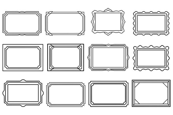 This collection of vintage inspired frames, featuring ornate borders and rectangular shapes, is perfect for adding elegance to designs and providing a decorative element.
