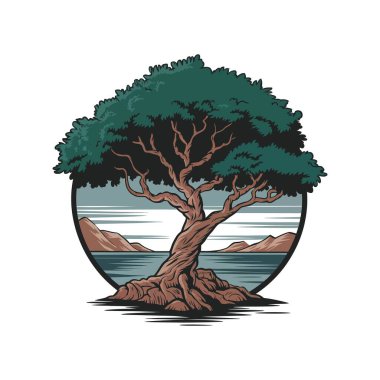 Ancient tree vector art illustration with white bg clipart