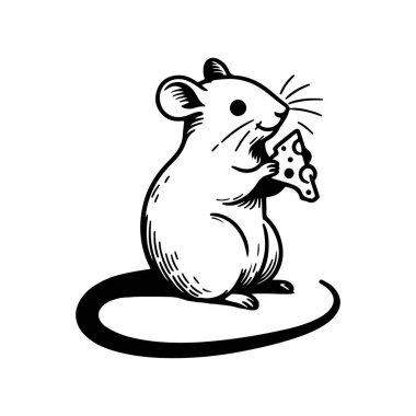 The mouse is eating cheese vector art illustration clipart