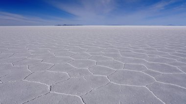 Kurak mevsimde Salar de Uyuni altıgenleri