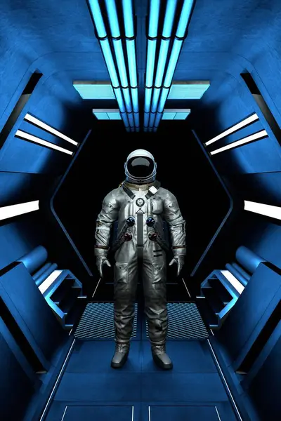 Astronaute Cosmonaute Dans Espace Long Couloir Exploration Spatiale Vols Vers — Photo