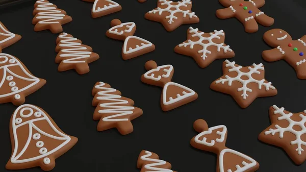 美味しい自家製クリスマスクッキー 新しい年 Day 休日の準備および創造性の概念 お祝いの準備をする 3Dレンダリング — ストック写真