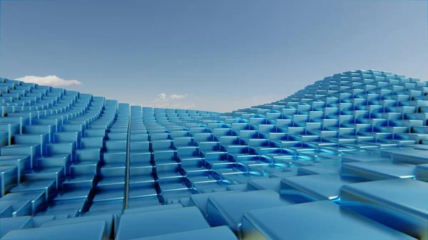 파란색 사각형 디지털 공간의 디지털 추상적인 배경입니다 렌더링 — 스톡 사진