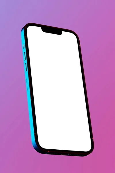 Smartphone Mit Weißglühendem Leeren Bildschirm Mit Neonbeleuchtung Nahaufnahme Attrappe Kopierraum — Stockfoto