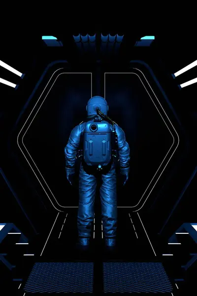 Űrhajós Űrhajós Megy Űrbe Folyosó Mentén Űrkutatás Repülések Távoli Csillagokba — Stock Fotó