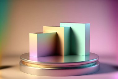 Yumuşak renkli ürün podyum metalik arkaplanı gösteriyor. Kozmetik ürün yerleştirme için kaldırım taşı. 3d hazırlayıcı