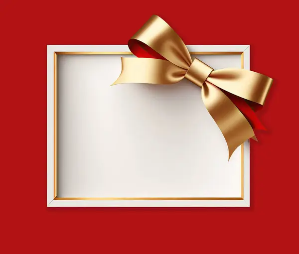 Чистый Подарок Открытка Золотой Блестящей Лентой Лук Красный Фон Принято — стоковое фото