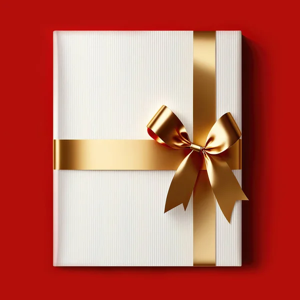 Leere Geschenk Grußkarte Mit Goldener Schleife Rotem Hintergrund Kopierraum Darstellung — Stockfoto