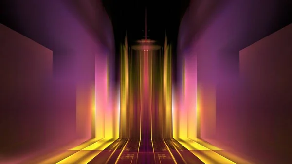 Leuchtende Podiumswand Reflexion Neonglas Geometrisch Verschwommene Formen Futurismus Helle Farbstreifen — Stockfoto