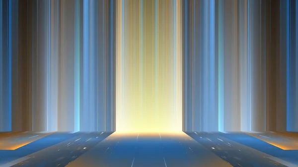 Světelná Stěna Pódia Odraz Neonové Sklo Geometrické Rozmazané Tvary Futurismus — Stock fotografie
