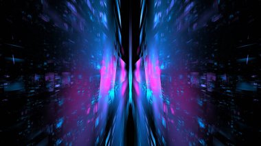 Dijital iç yapı portalı podyumu. Hi tech Abstract veri merkezi sunucu toneli. İş teknolojisi Polygonal geometrik dijital siber punk alanı, renk ışığı bulanıklaştırdı. 3 Boyutlu Hazırlama