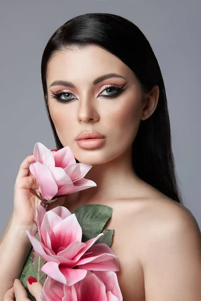 Portrait ideal woman cosmetic procedures, facial skin care, anti-aging effect. Professional makeup, natural cosmetics