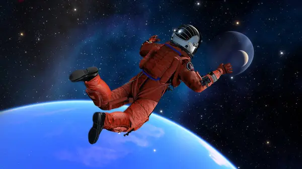 Vol Astronaute Cosmonaute Dans Espace Apesanteur Cosmique Gravité Tomber Homme — Photo