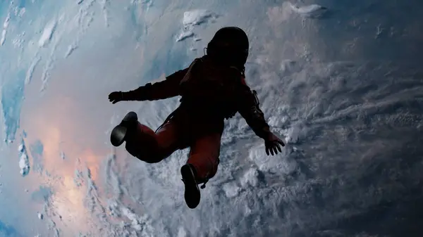 Vol Astronaute Tombant Sur Planète Découverte Nouvel Univers Solitude Cosmonaute — Photo