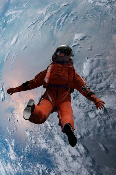 Astronautflygning Väg Till Planeten Upptäckt Nytt Universum Ensamhet Kosmonaut Rymden — Stockfoto