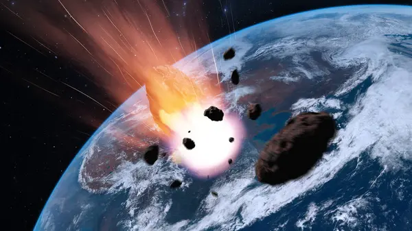 Πτώση Τεράστιου Αστεροειδή Στη Μεγάλη Έκρηξη Αρμαγεδδών Τέλος Του Κόσμου — Φωτογραφία Αρχείου