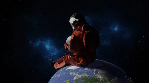 Astronaute Tient Lune Dans Ses Mains Dans Espace Retour Des — Photo