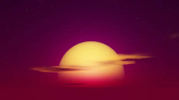 Red purple pink sunset sun, stars in the sky. 3d render