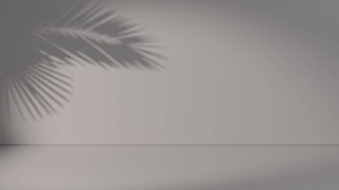 Kozmetik ürün sunumu için asgari somut doku arka planı. Bej rengi doğal duvarda gerçekçi bir tropik palmiye yaprağı gölgesi. 3d hazırlayıcı