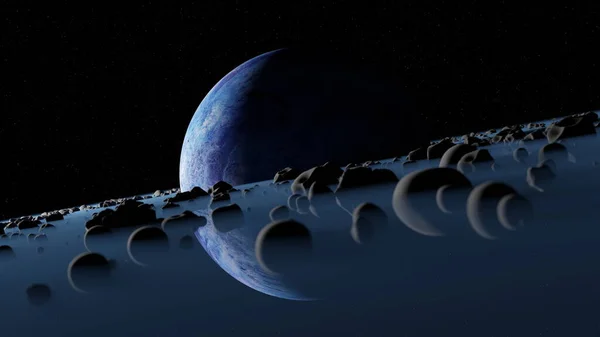 Πλανήτης Πανδώρα Περικύκλωσε Ζώνη Αστεροειδών Δαχτυλίδια Συντρίμμια Κατεστραμμένου Πλανήτη Μπλε — Φωτογραφία Αρχείου