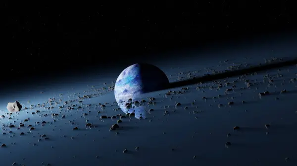 Planeta Pandora Obklopovala Pás Asteroidů Kruhové Trosky Zničené Planety Modrá — Stock fotografie