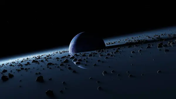 Planet Pandora Umgeben Asteroidengürtel Ringe Wrackteile Zerstörter Planeten Blauer Protoplanet — Stockfoto