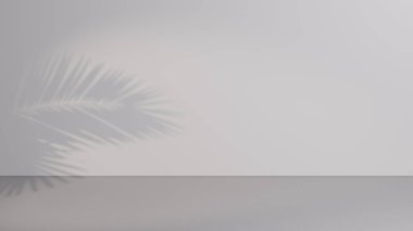 Kozmetik ürün sunumu için asgari somut doku arka planı. Bej rengi doğal duvarda gerçekçi bir tropik palmiye yaprağı gölgesi. 3d hazırlayıcı