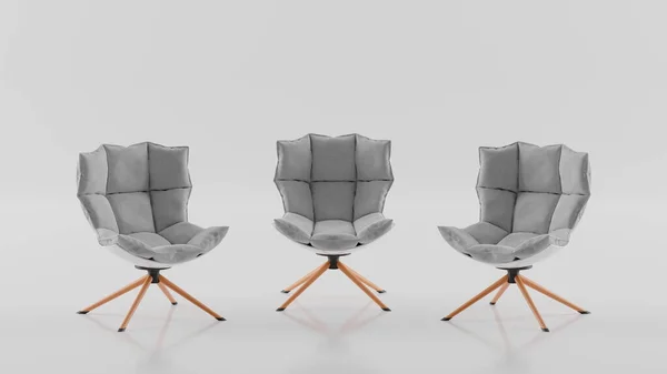 白い背景に空のアームチェア インタビュー 心理学者との心理療法 スタジオの椅子 3Dレンダリング — ストック写真