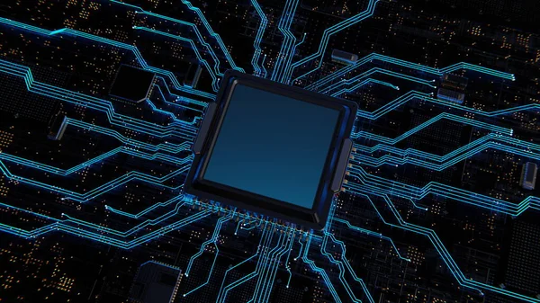 Procesador Chips Computadora Placa Base Brilla Azul Minería Tecnologías Digitales — Foto de Stock