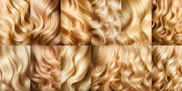 Hair set woman color coloring, curly hair care, styling and hairstyle blonde and golden color, texture